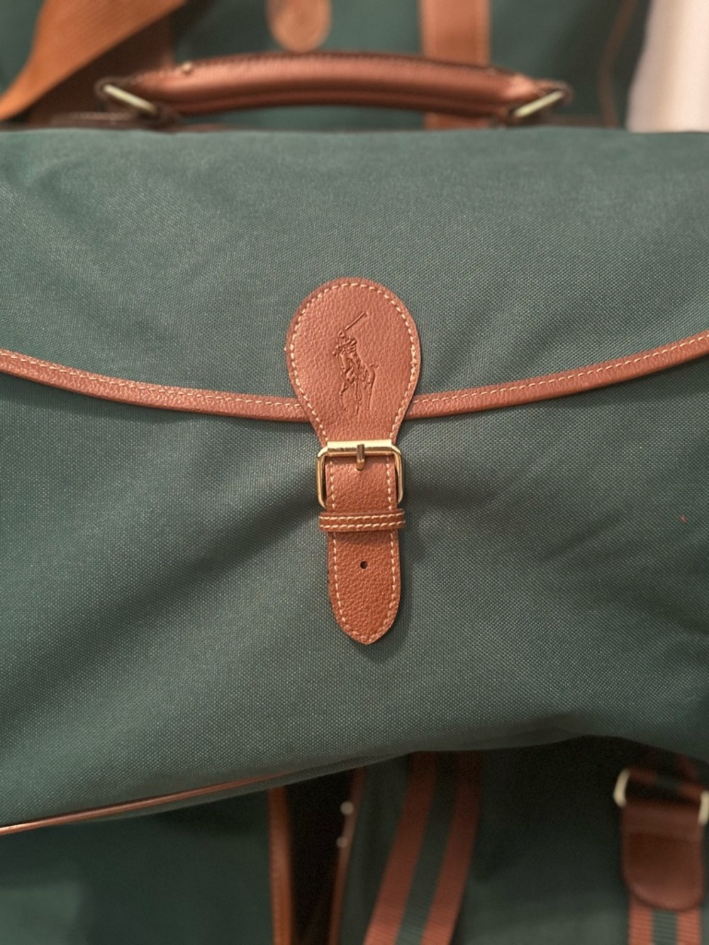4 piece Vintage Polo by Ralph Lauren Green Travel/luggage set with Brown Trim - Picture 3 of 6